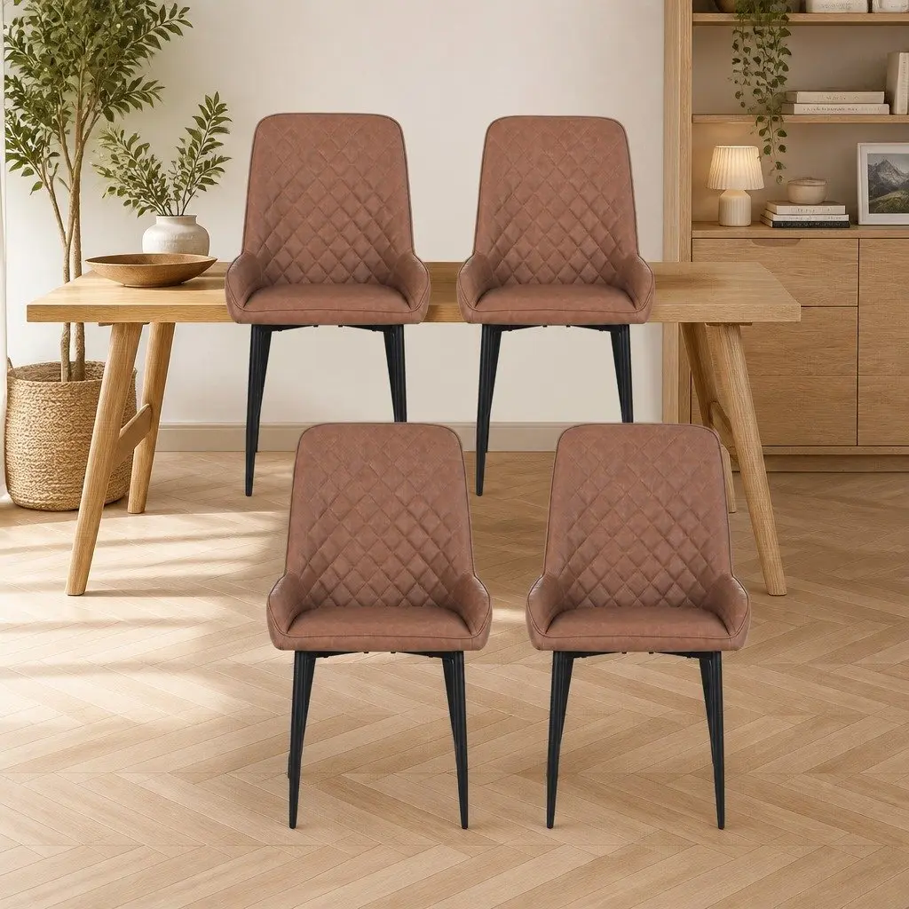 Dining Chairs Retro Brown PU Leather 4 Piece Metal