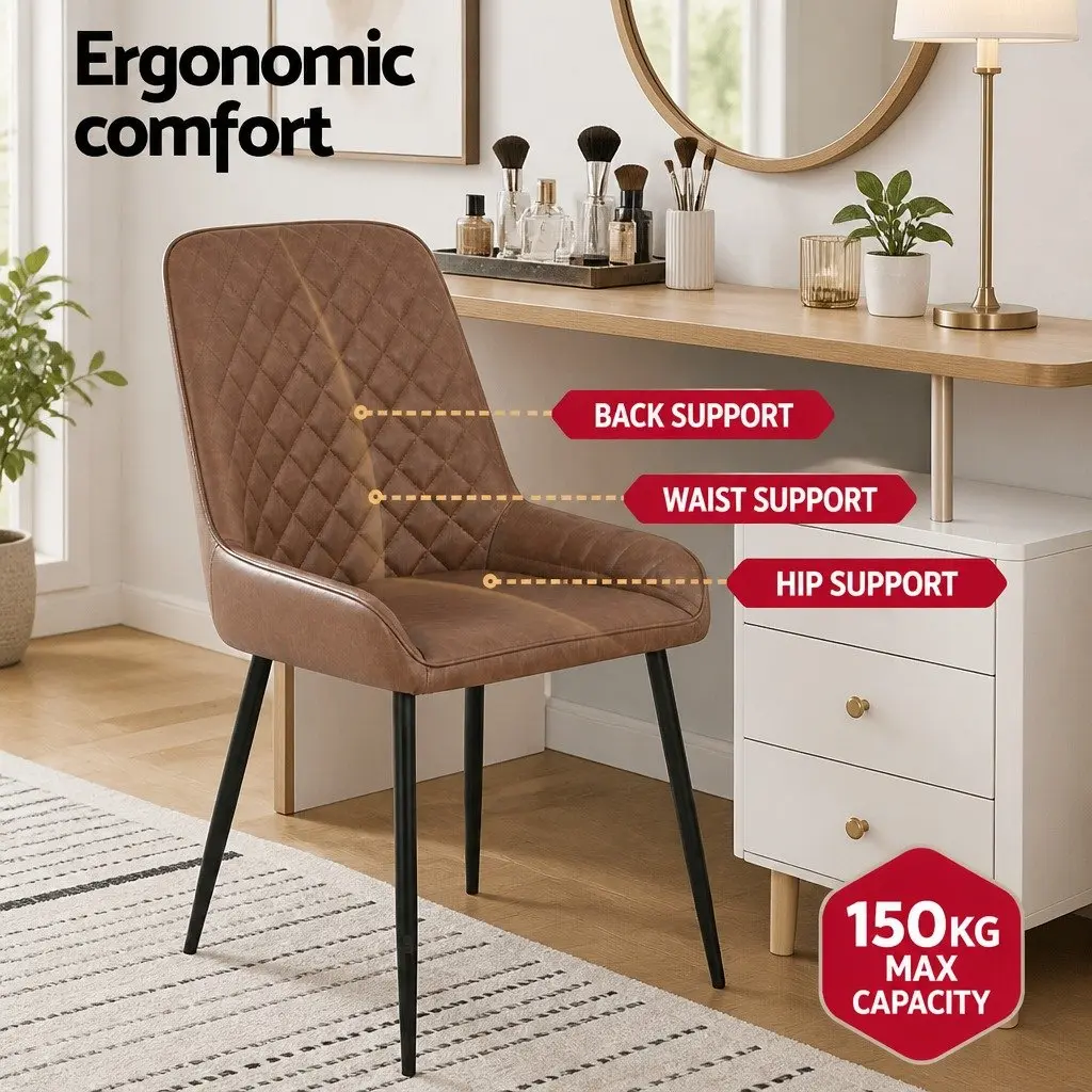 Dining Chairs Retro Brown PU Leather 4 Piece Metal