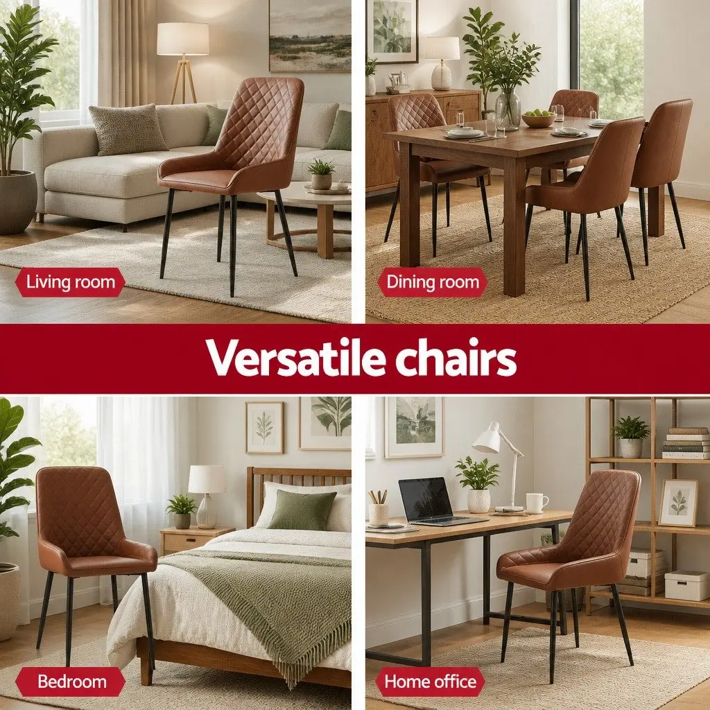 Dining Chairs Retro Brown PU Leather 4 Piece Metal