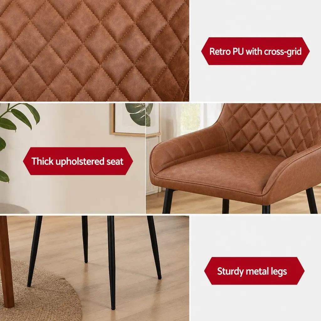 Dining Chairs Retro Brown PU Leather 4 Piece Metal