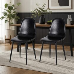 Set of 2 Retro Black PU Leather Dining Chairs