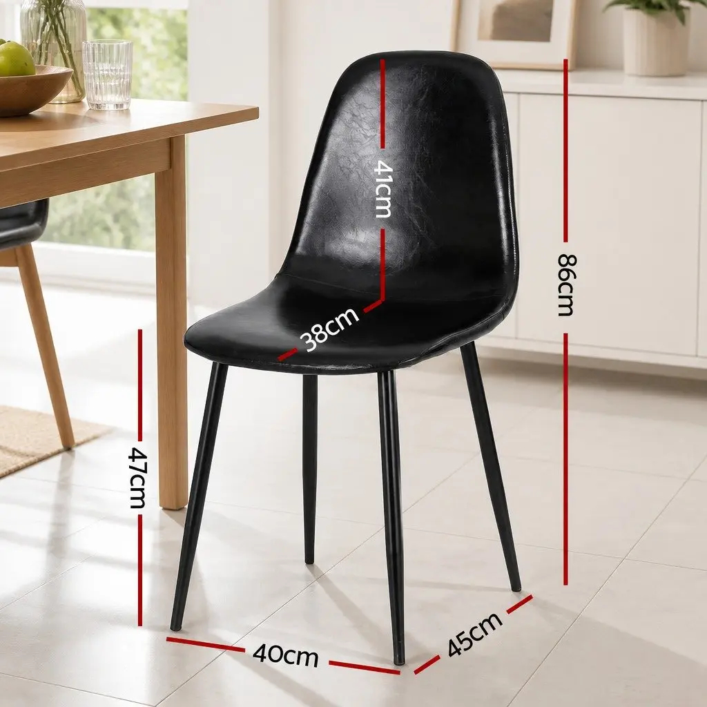Dining Chairs Retro Black PU Leather Set of 2