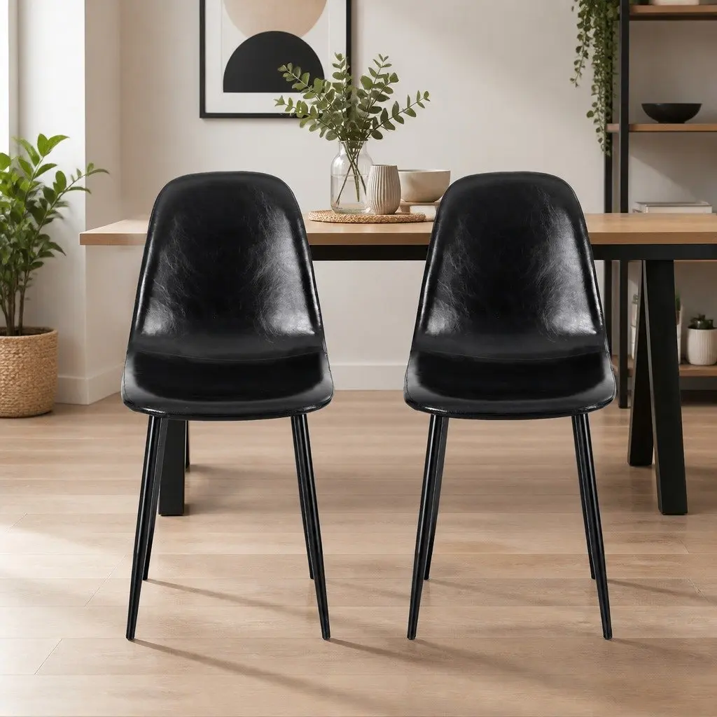 Dining Chairs Retro Black PU Leather Set of 2