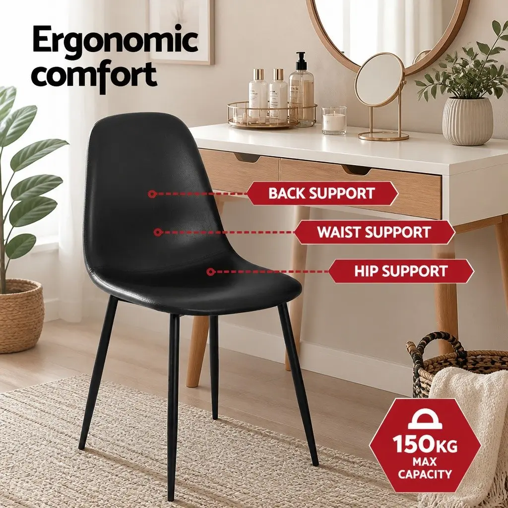 Dining Chairs Retro Black PU Leather Set of 2