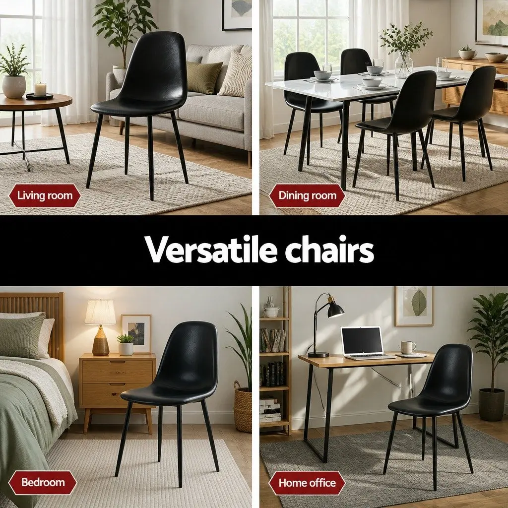 Dining Chairs Retro Black PU Leather Set of 2