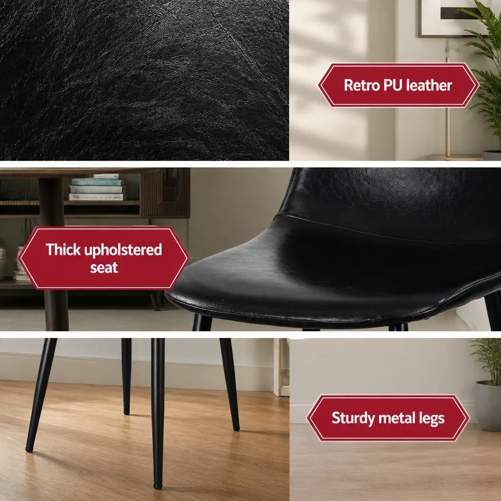 Dining Chairs Retro Black PU Leather Set of 2