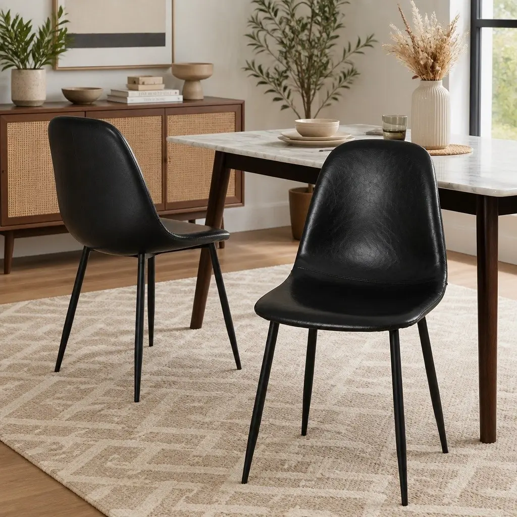 Dining Chairs Retro Black PU Leather Set of 2