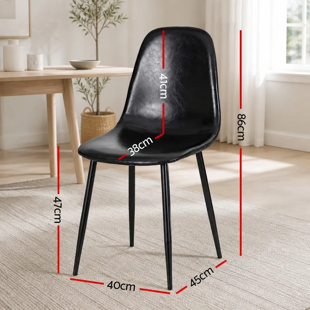 Dining Chairs Retro Black PU Leather Metal Legs Set of 4