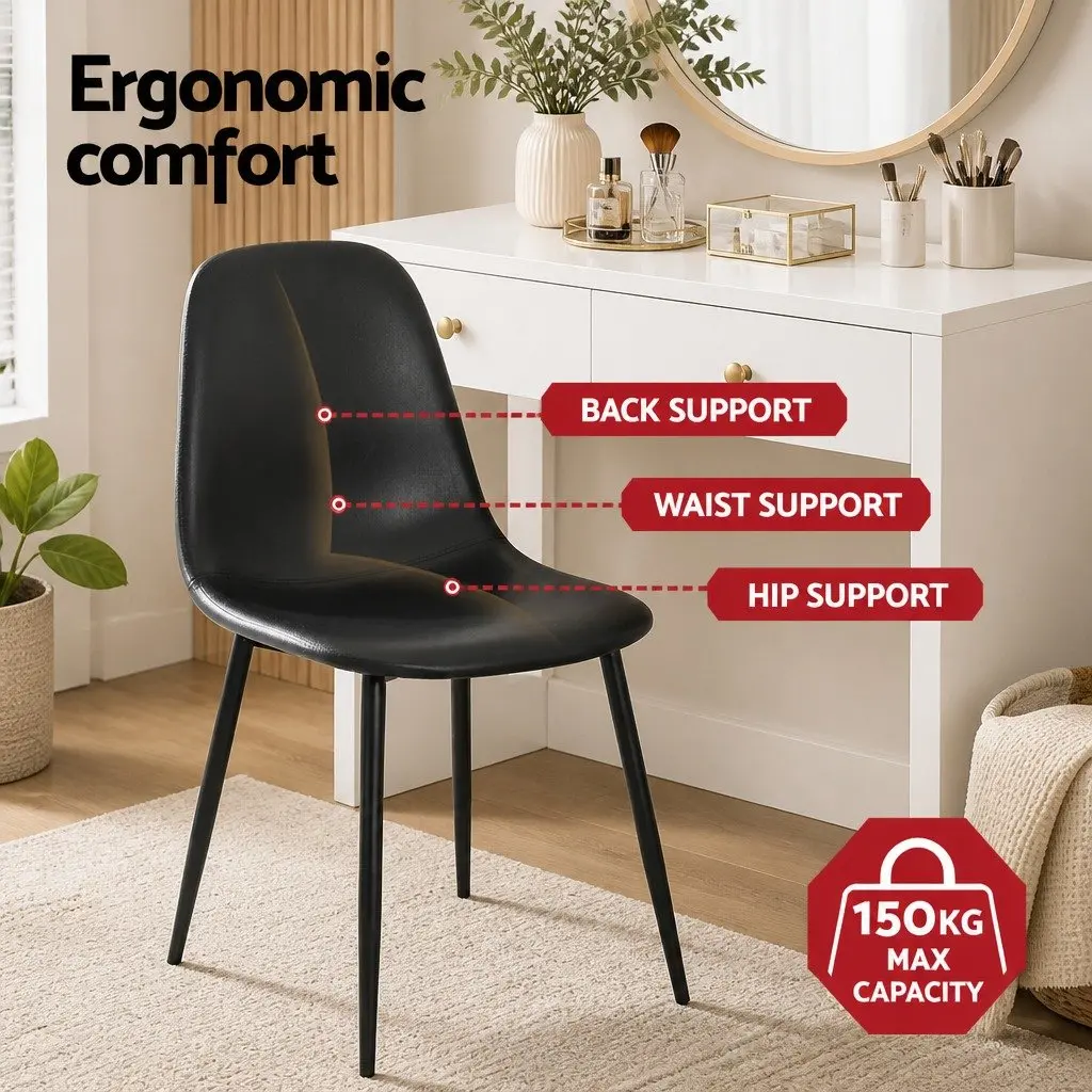 Dining Chairs Retro Black PU Leather Metal Legs Set of 4