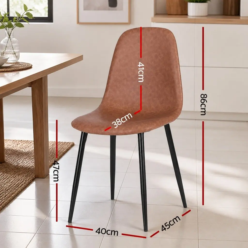 Dining Chairs Retro Brown PU Leather Metal Legs Set of 2