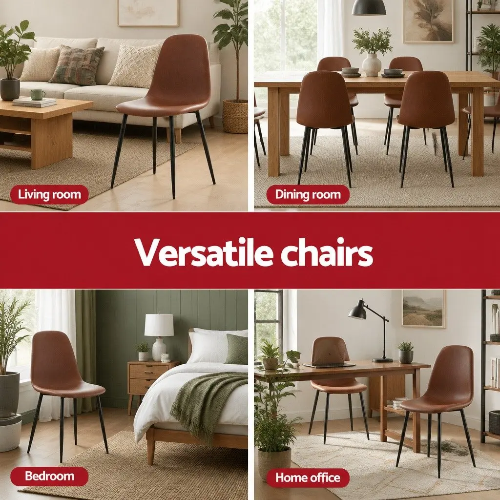 Dining Chairs Retro Brown PU Leather Metal Legs Set of 2