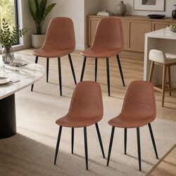 Set of 4 Retro Dining Chairs in Brown PU Leather