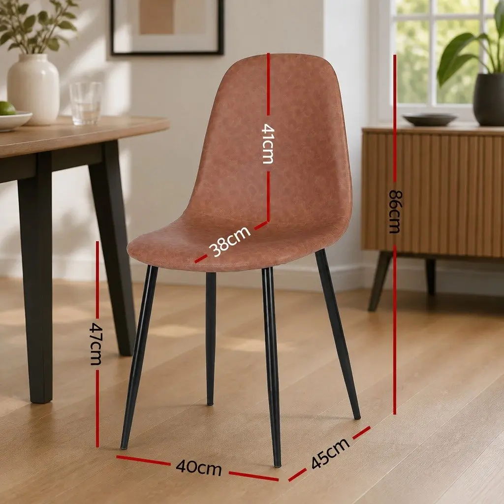 Dining Chair Retro Brown PU Leather Set of 4 Metal Legs