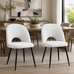Set of 2 Sherpa Upholstered Dining Chairs with Curved Backrest