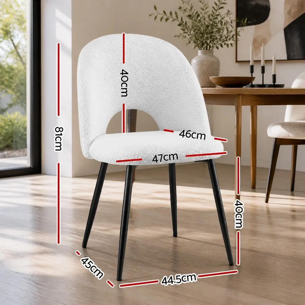 Dining Chair Set of 2 Sherpa Upholstery White Kitchen Seating Curved Backrest