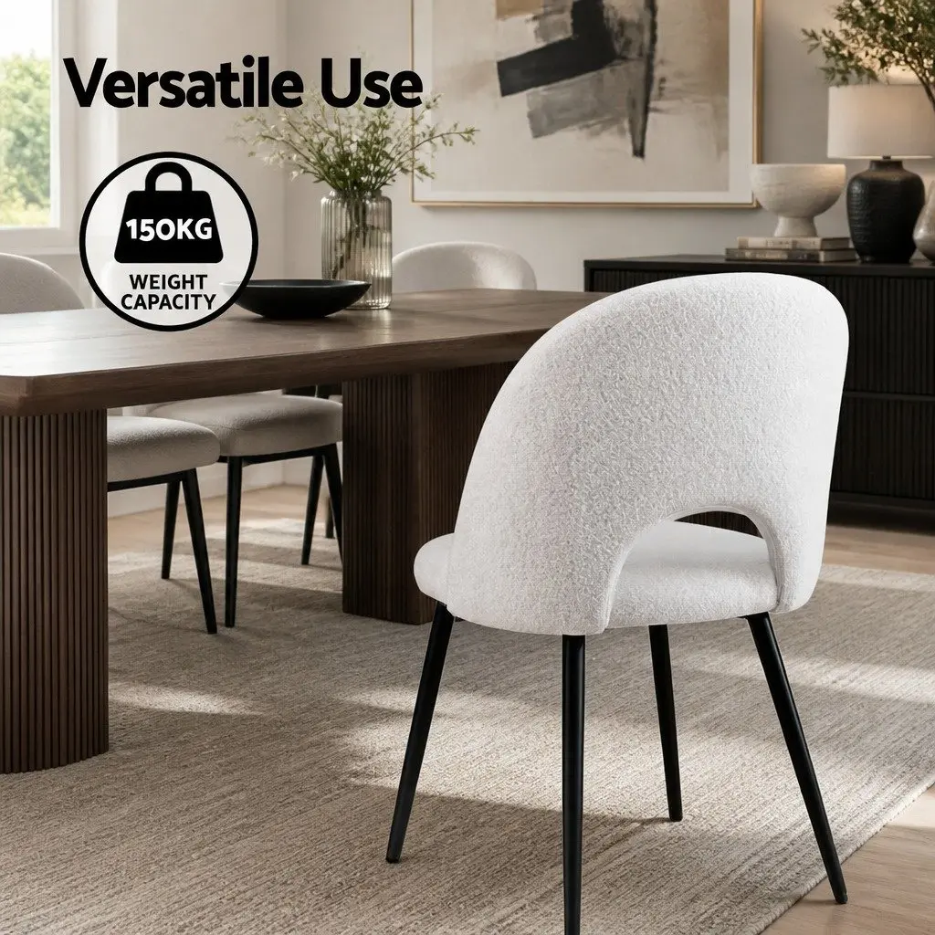 Dining Chair Set of 2 Sherpa Upholstery White Kitchen Seating Curved Backrest
