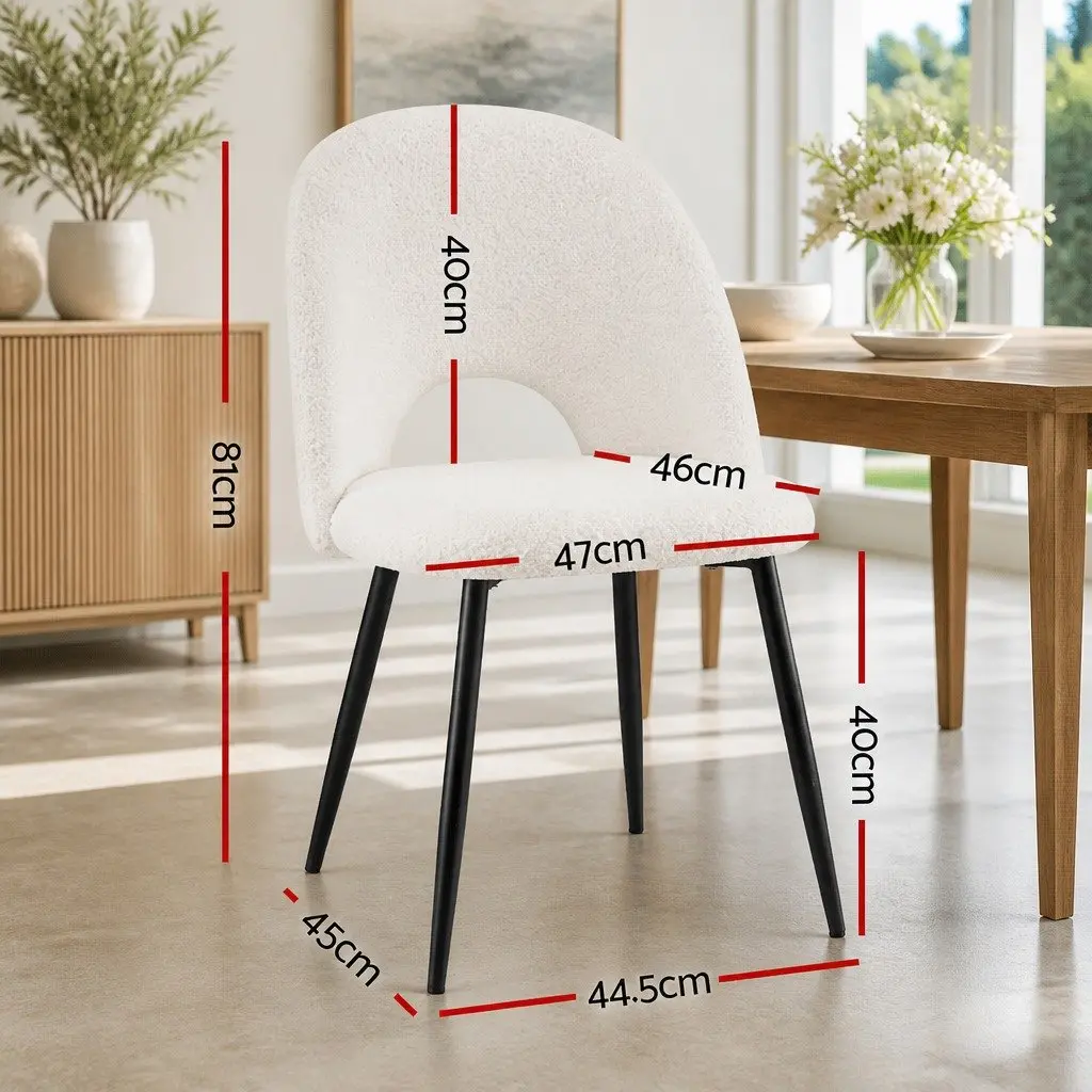 Set of 4 Curved Backrest Dining Chairs White Sherpa Fabric Kitchen Seating