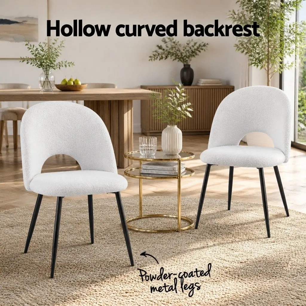 Set of 4 Curved Backrest Dining Chairs White Sherpa Fabric Kitchen Seating