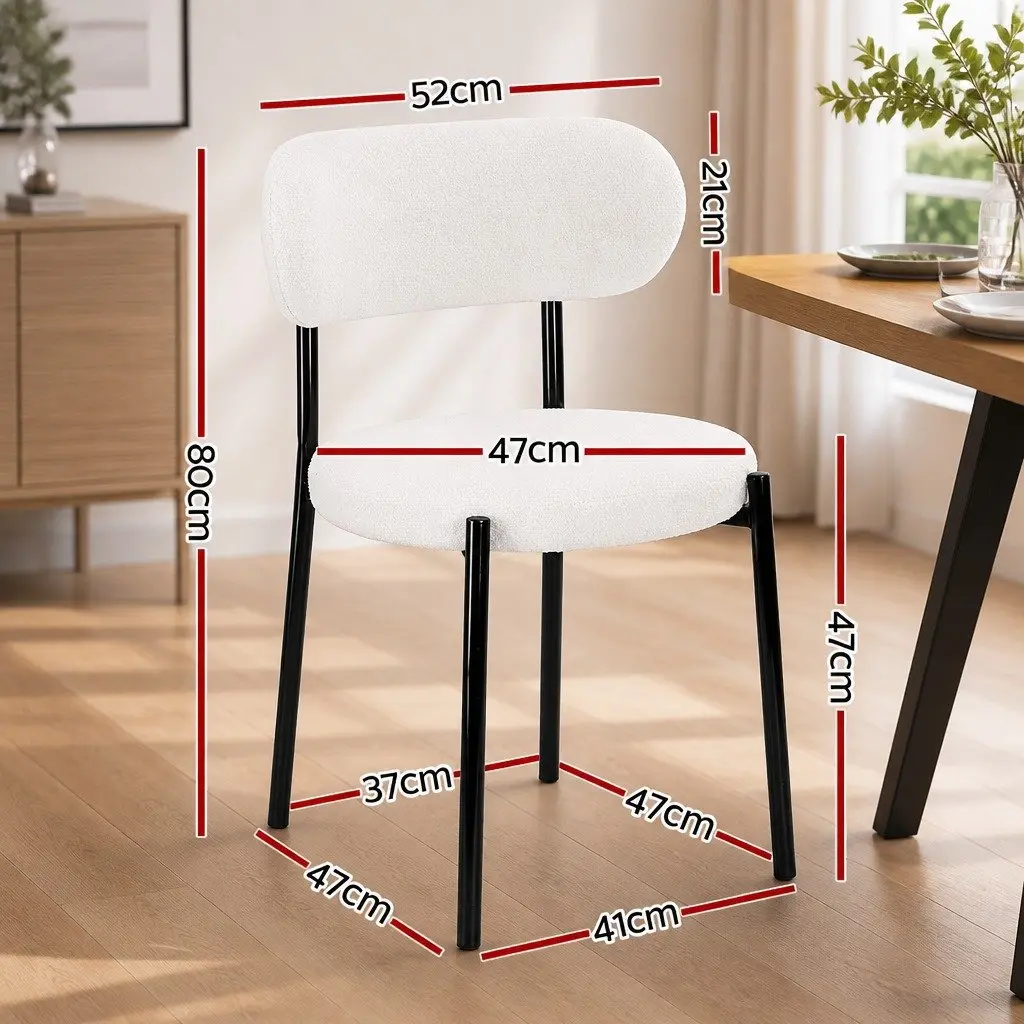 Dining Chairs Set of 2 Sherpa Boucle White Curvy Backrest Round Design Soft