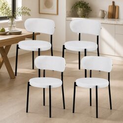 Set of 4 White Sherpa Upholstered Dining Chairs