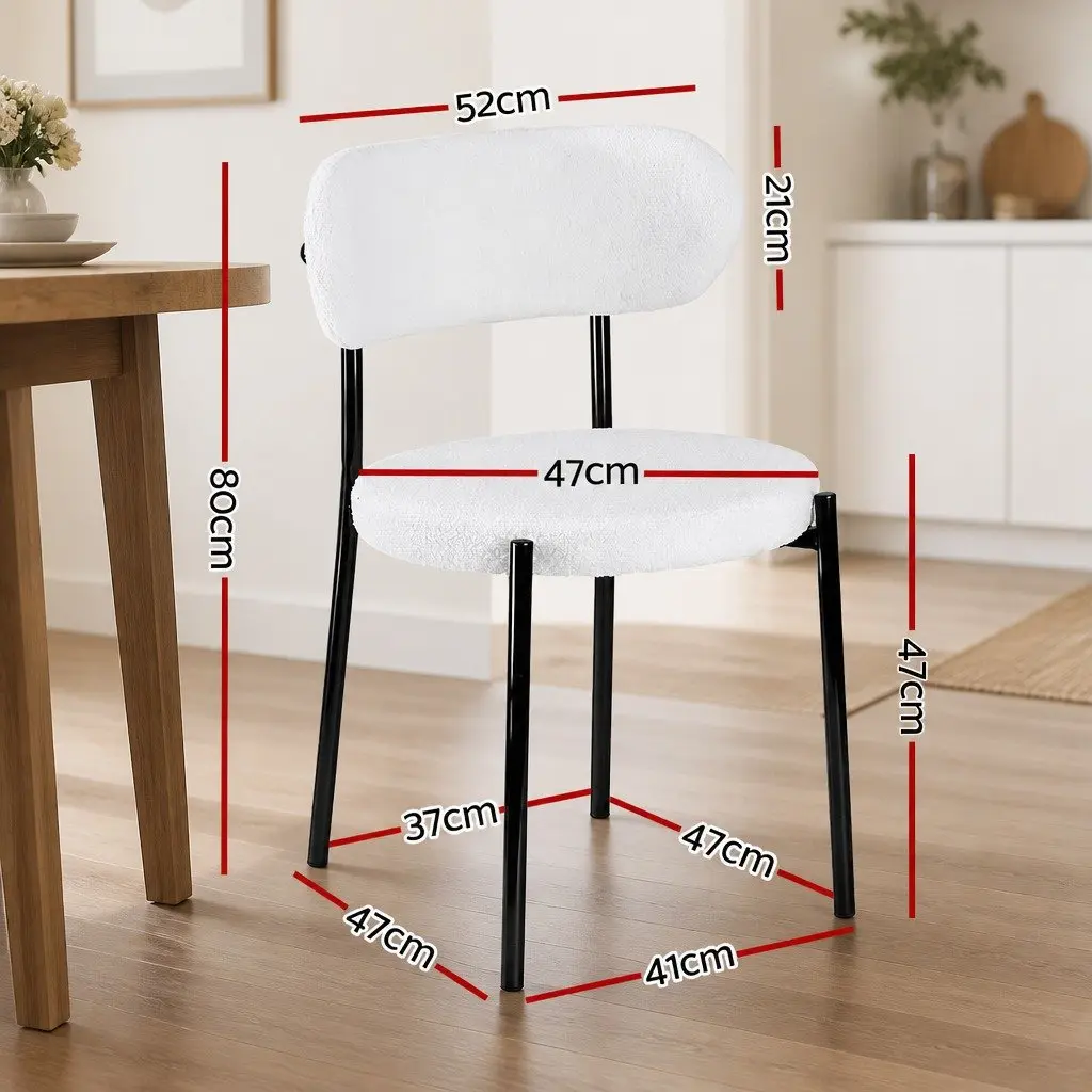 Dining Chairs White Sherpa Boucle Upholstered Round Seat Curved Backrest Metal Legs Set of 4