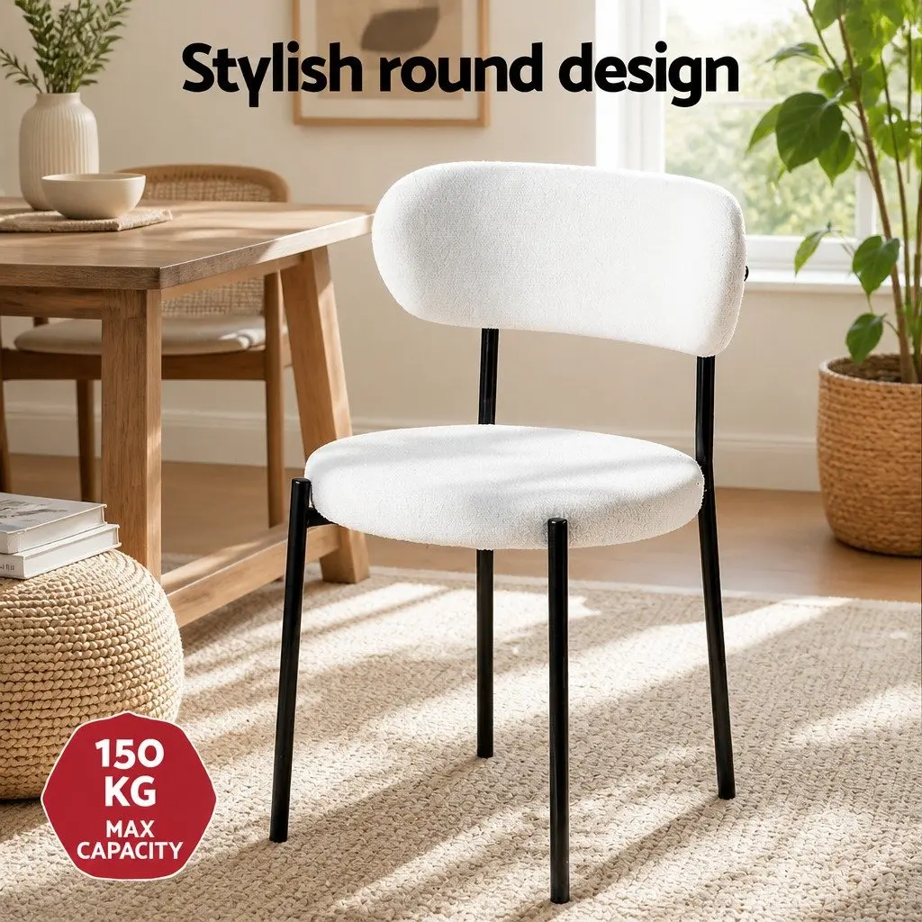 Dining Chairs White Sherpa Boucle Upholstered Round Seat Curved Backrest Metal Legs Set of 4