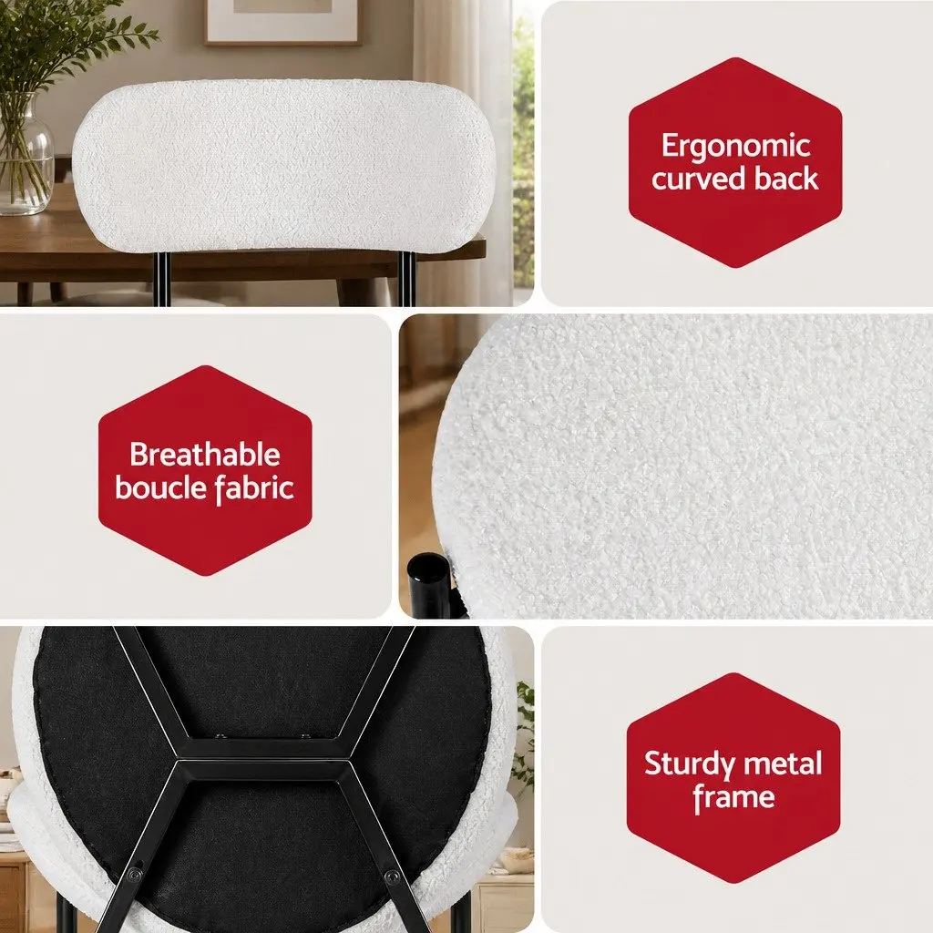 Dining Chairs White Sherpa Boucle Upholstered Round Seat Curved Backrest Metal Legs Set of 4