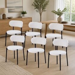 Set of 6 White Sherpa Boucle Upholstered Dining Chairs