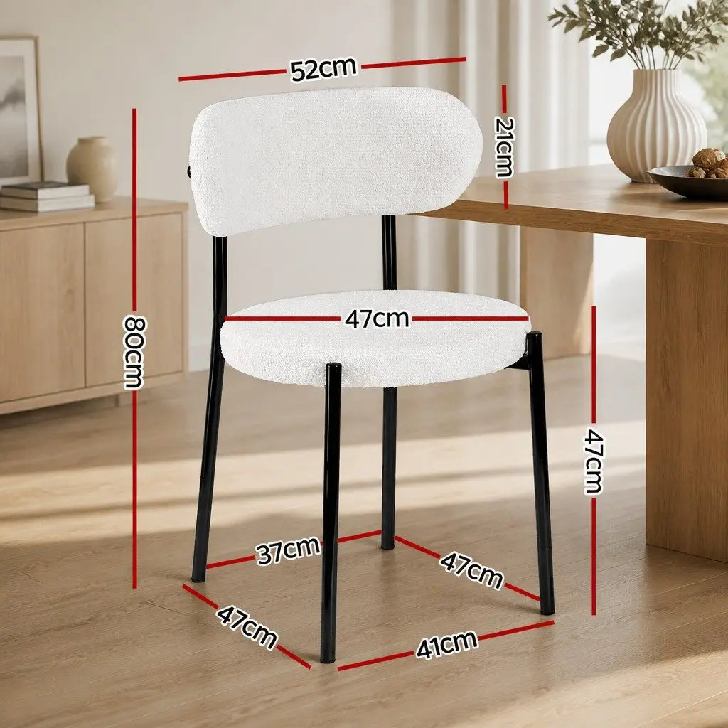 Set of 6 White Sherpa Boucle Upholstered Dining Chairs