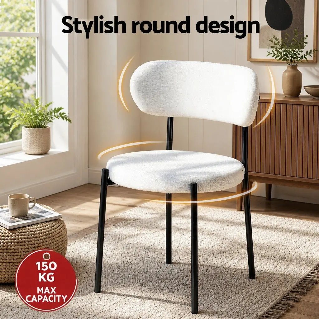 Set of 6 White Sherpa Boucle Upholstered Dining Chairs