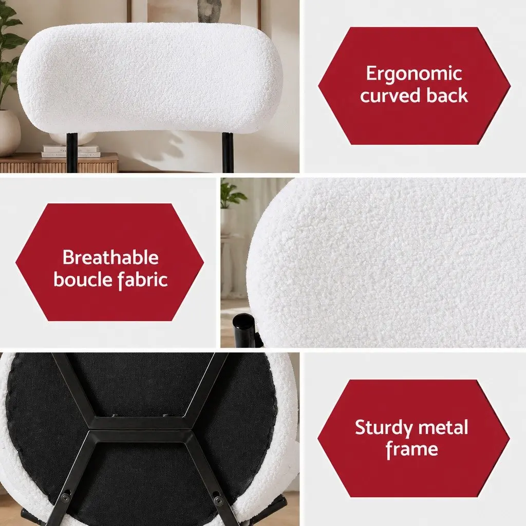 Set of 6 White Sherpa Boucle Upholstered Dining Chairs
