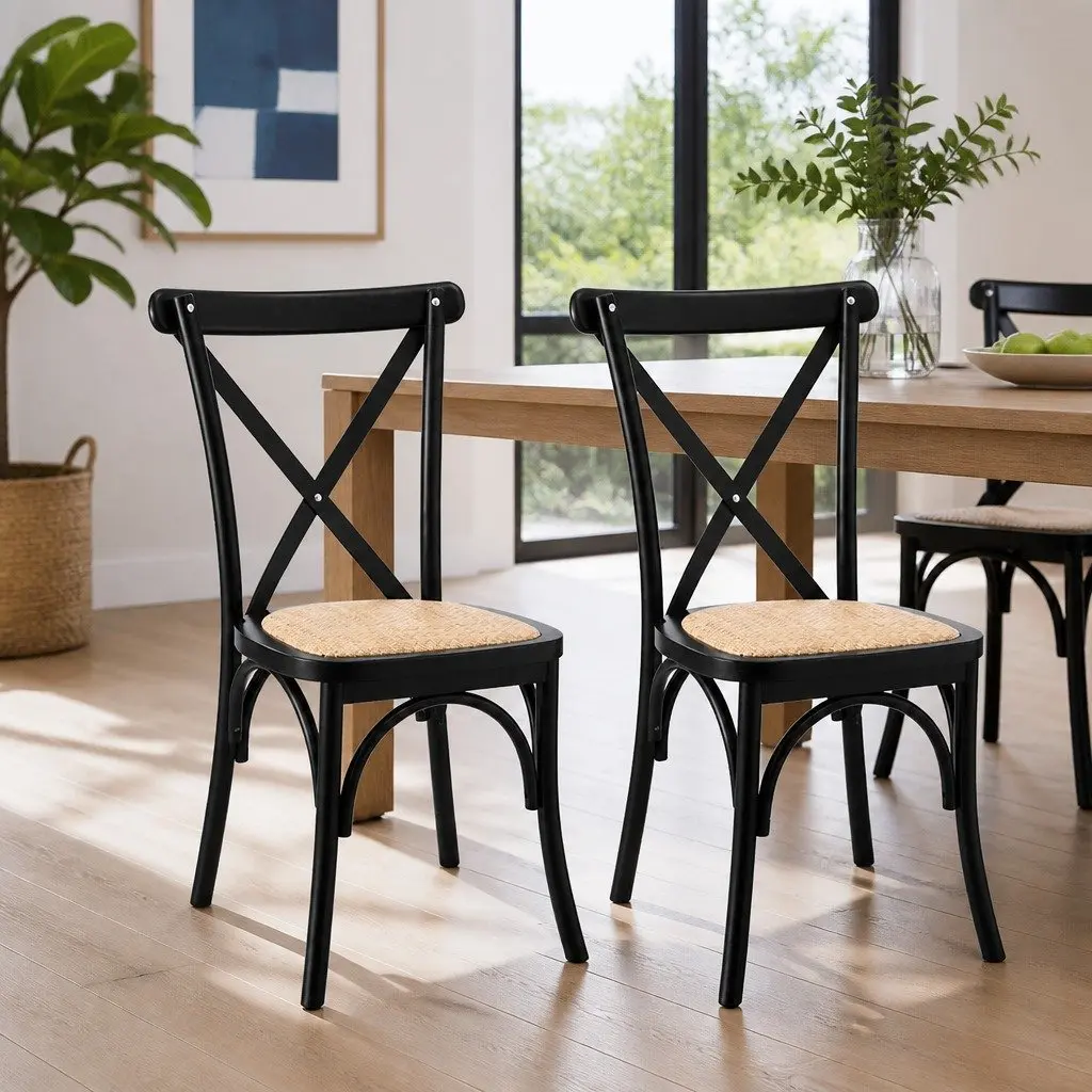 Dining Chairs Rattan Black Wooden Kitchen Accent Seating Indoor Outdoor
