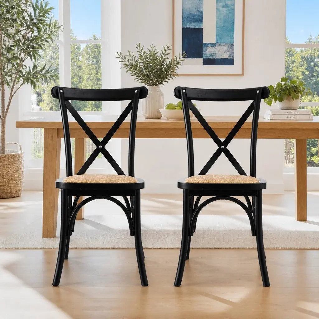 Dining Chairs Rattan Black Wooden Kitchen Accent Seating Indoor Outdoor