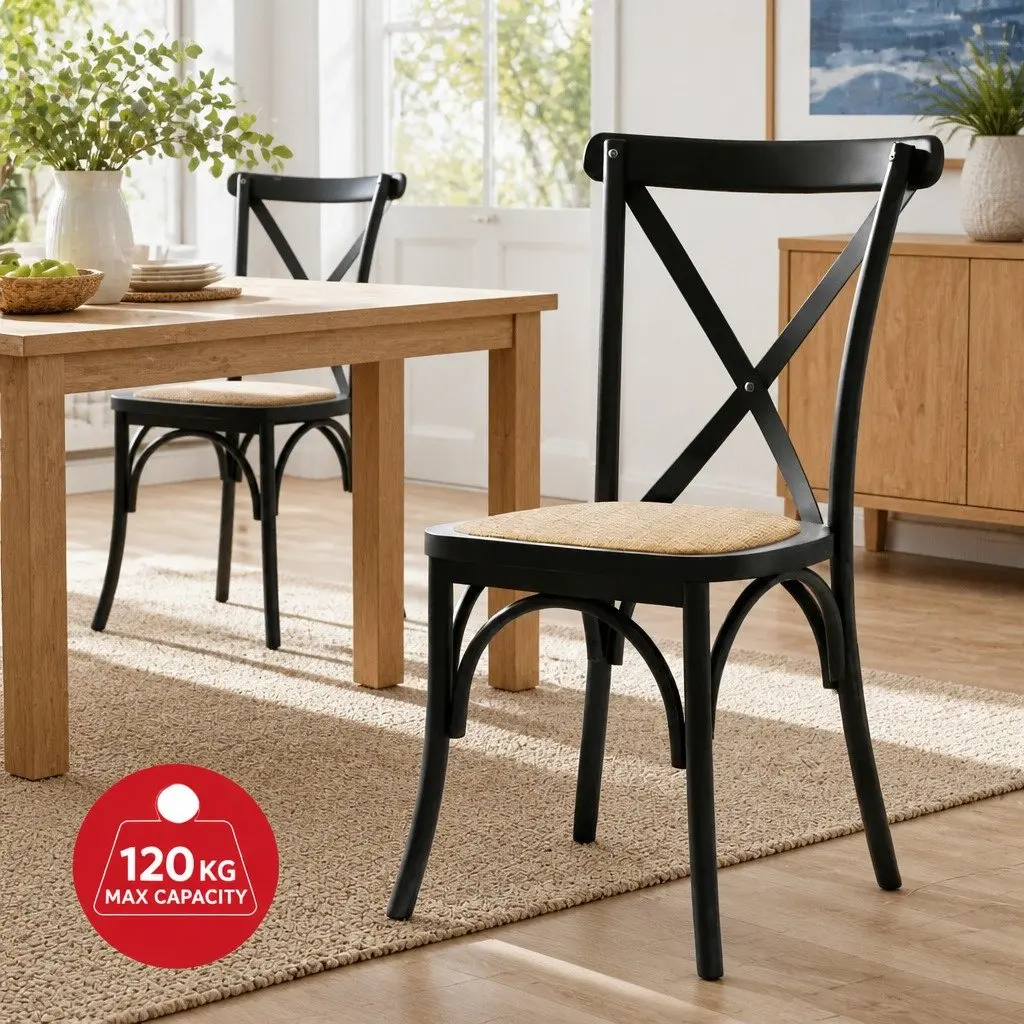 Dining Chairs Rattan Black Wooden Kitchen Accent Seating Indoor Outdoor