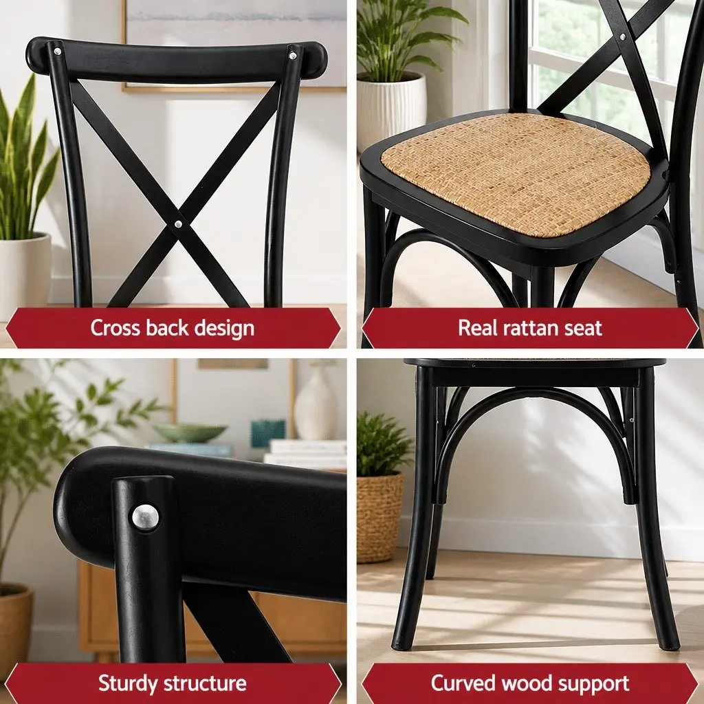 Dining Chairs Rattan Black Wooden Kitchen Accent Seating Indoor Outdoor