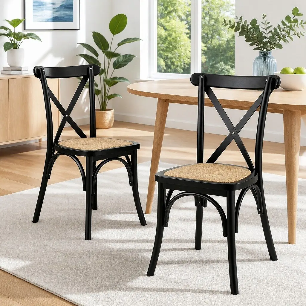 Dining Chairs Rattan Black Wooden Kitchen Accent Seating Indoor Outdoor