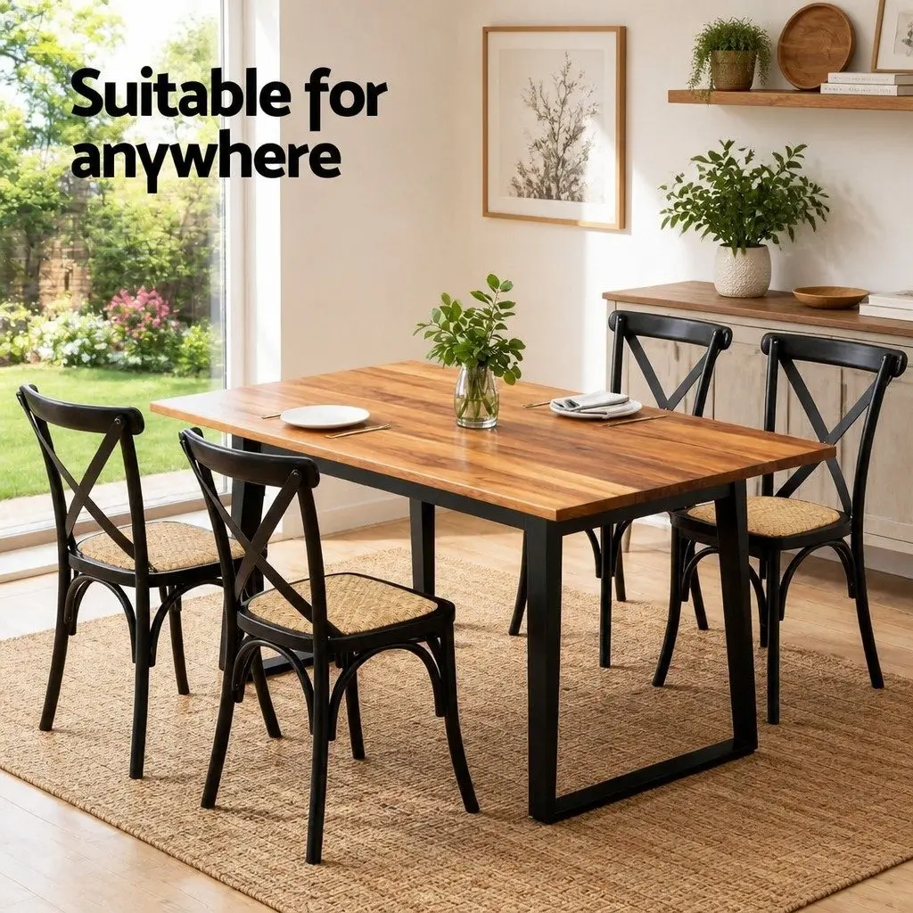 Dining Chairs Rattan Seat Wooden Frame Ergonomic Curved Backrest Black Set of Four