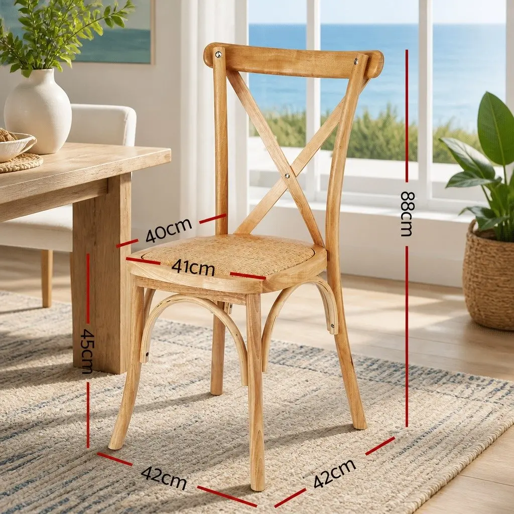 Dining Chairs Rattan Wooden Natural Rubber Wood Frame Ergonomic Curved Backrest 42cm W x 42cm D x 88cm H