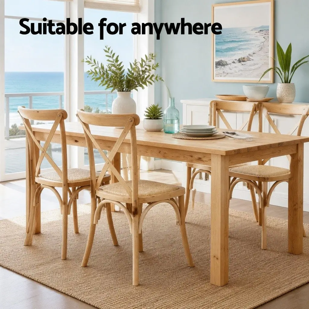 Dining Chairs Rattan Wooden Natural Rubber Wood Frame Ergonomic Curved Backrest 42cm W x 42cm D x 88cm H