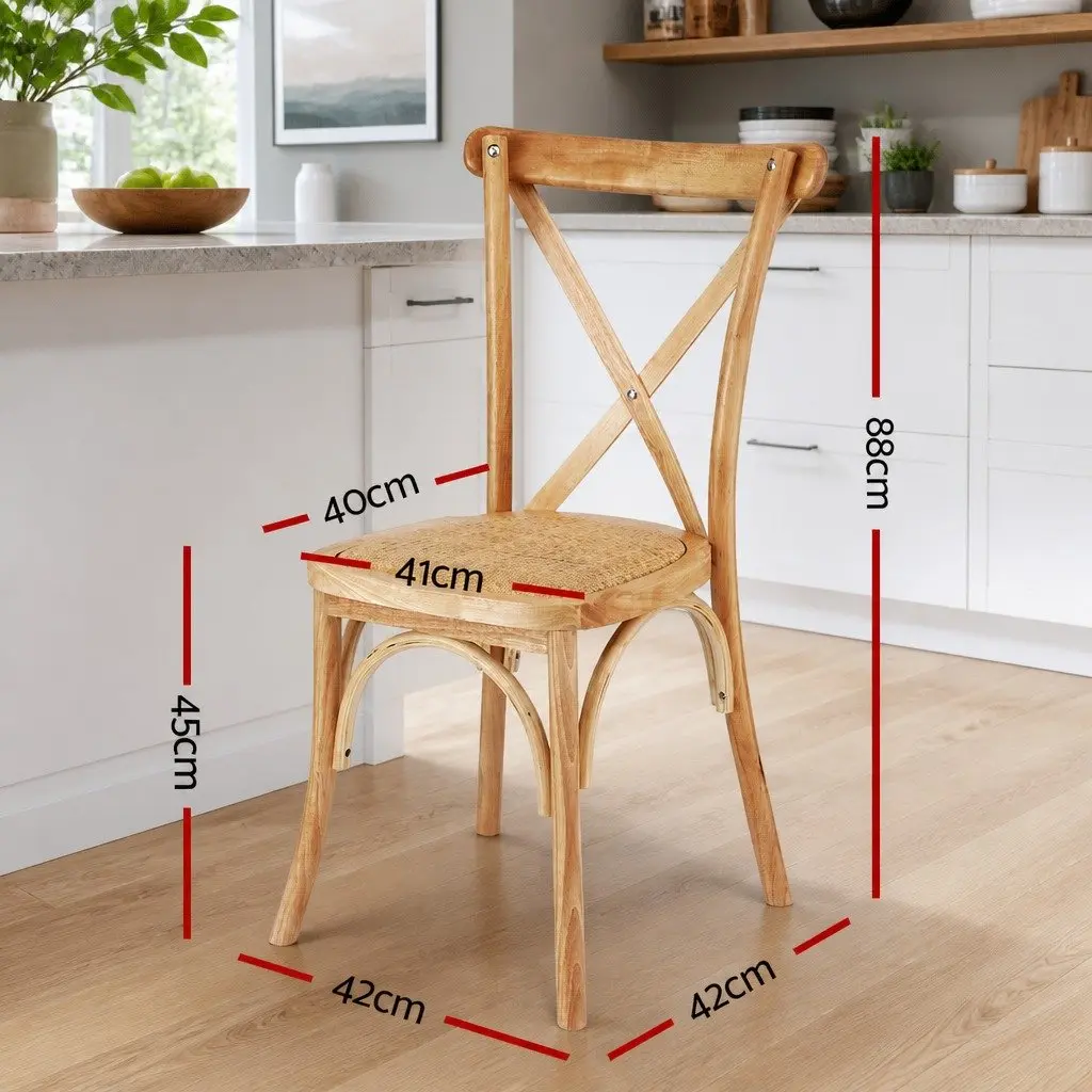 Dining Chairs Rattan Seat Wooden Frame 42cm x 42cm x 88cm Natural Rubber Wood Set of 4