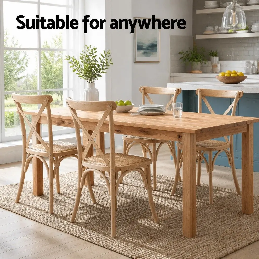 Dining Chairs Rattan Seat Wooden Frame 42cm x 42cm x 88cm Natural Rubber Wood Set of 4