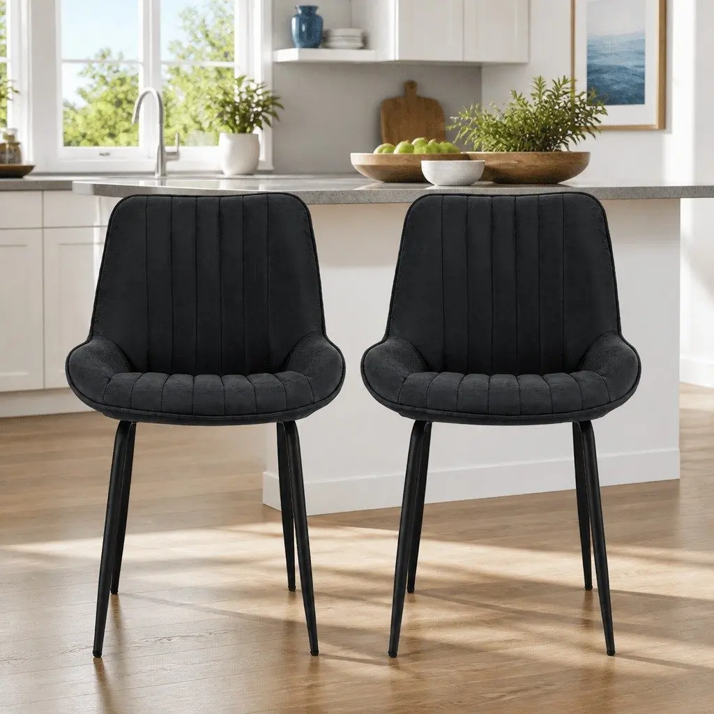 Set of 2 Retro Dining Chairs with Black Metal Legs
