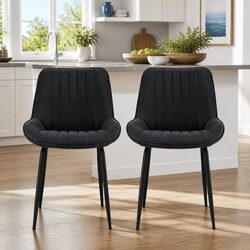 Set of 2 Retro Dining Chairs with Black Metal Legs