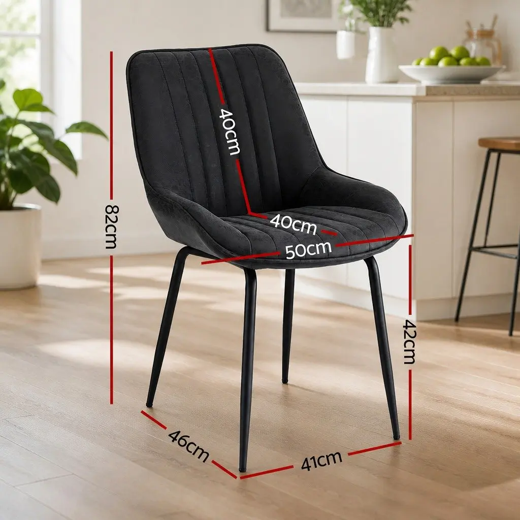 Set of 2 Retro Dining Chairs with Black Metal Legs