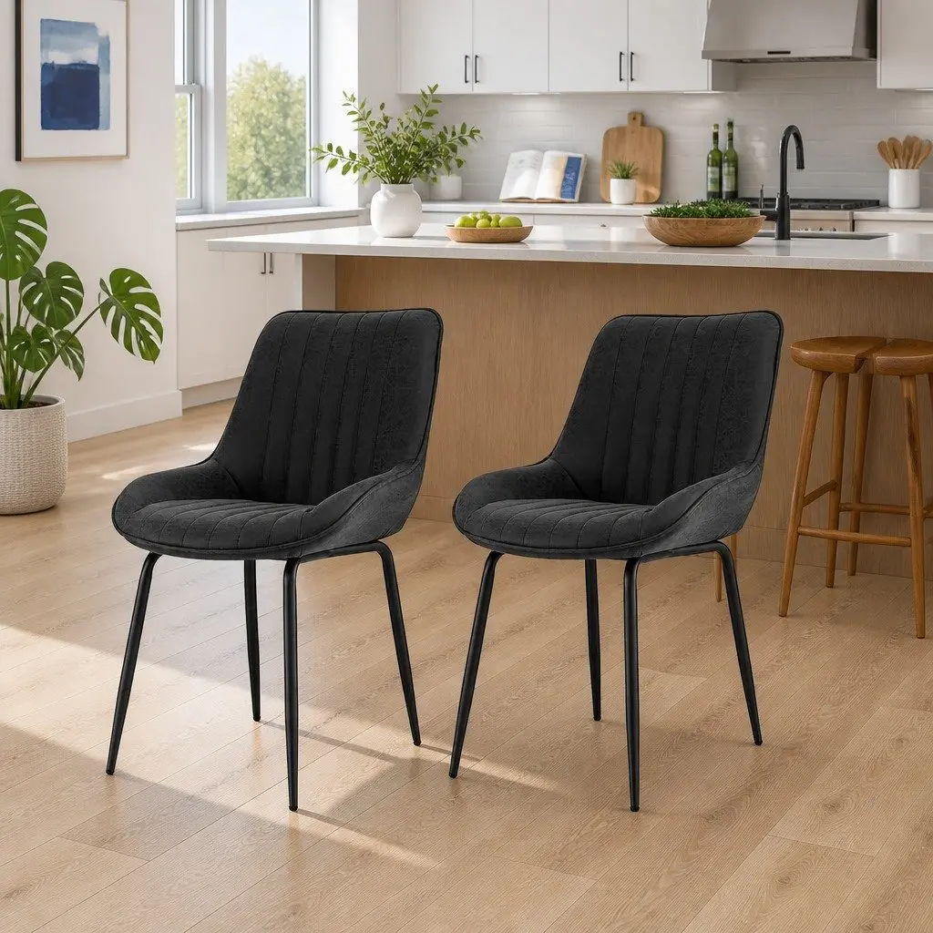 Set of 2 Retro Dining Chairs with Black Metal Legs