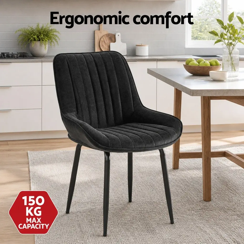 Set of 2 Retro Dining Chairs with Black Metal Legs