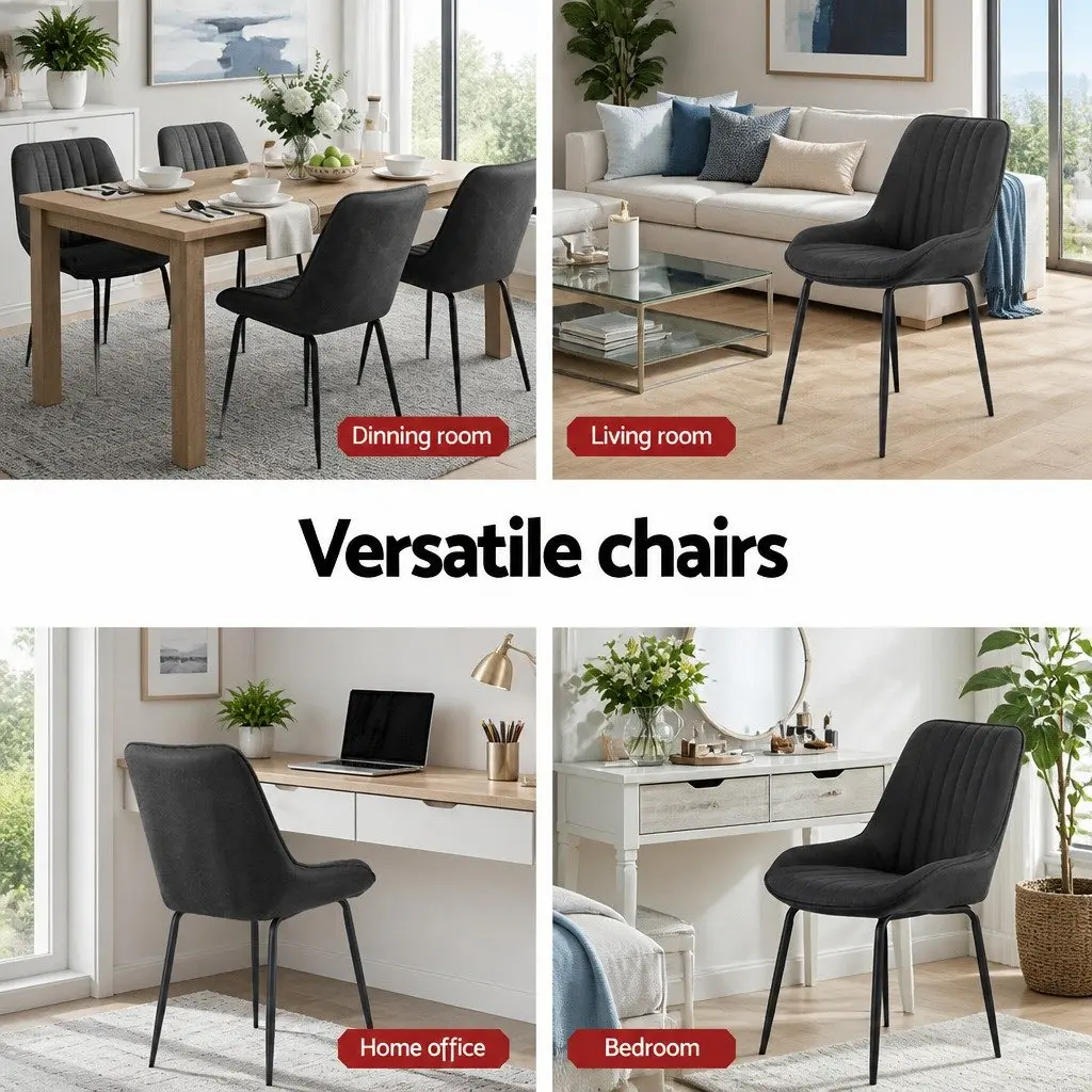 Set of 2 Retro Dining Chairs with Black Metal Legs
