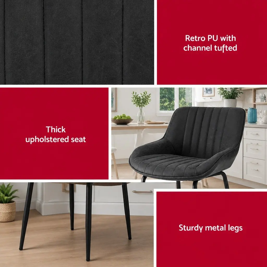 Set of 2 Retro Dining Chairs with Black Metal Legs