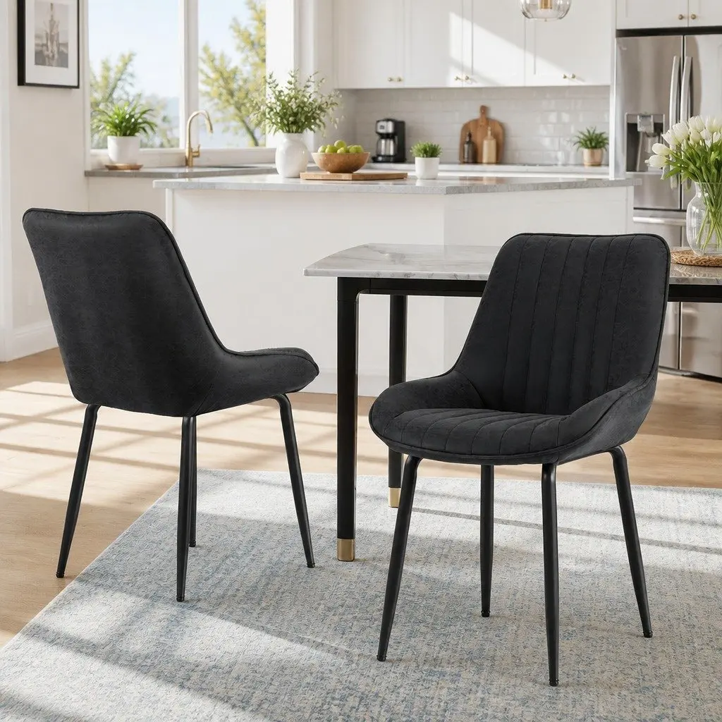 Set of 2 Retro Dining Chairs with Black Metal Legs