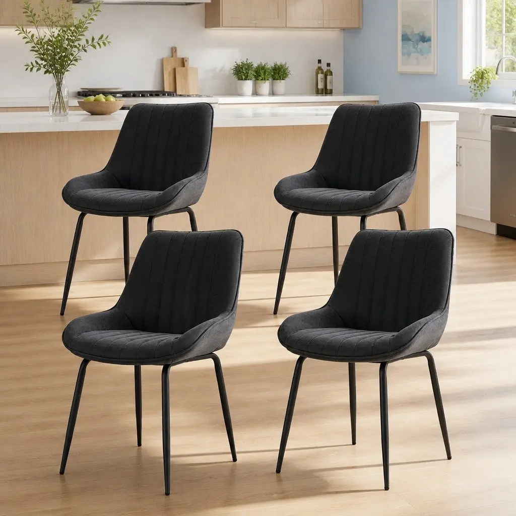 Dining Chairs Retro Kitchen Lounge Cafe Accent Seating Black Metal Legs 4 Piece